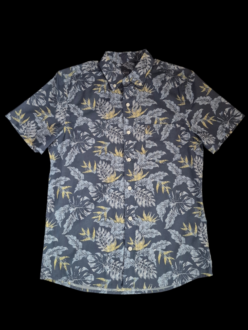 Button-Down Tropical Print Short-Sleeve Shirt - Navy/Yellow